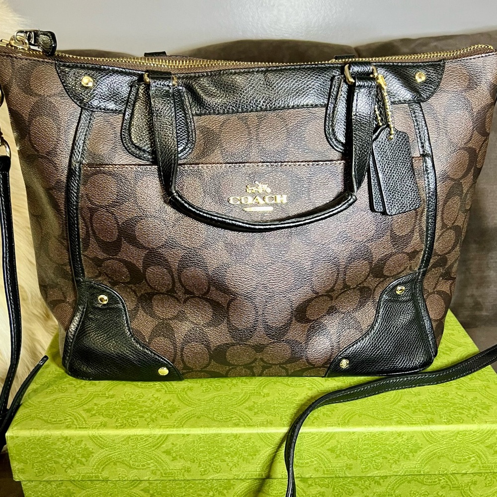 Coach Signature Brown and Black Tote